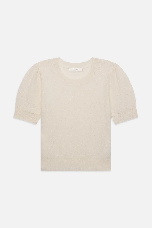 Frame Pointelle Puff Short Sleeve Sweater