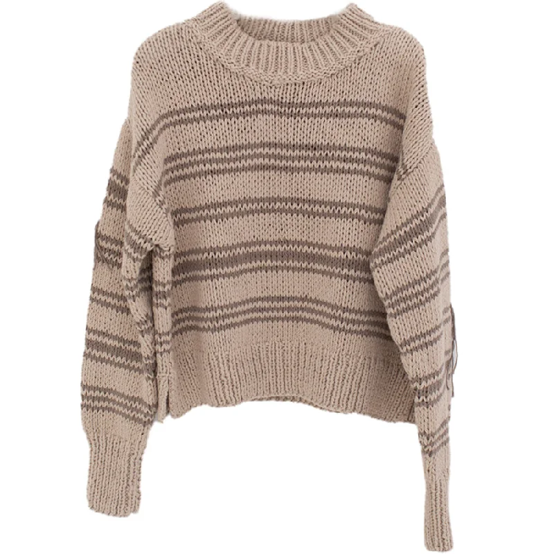 HAND KNITTED COTTON JUMPER WITH STRIPED PATTERN