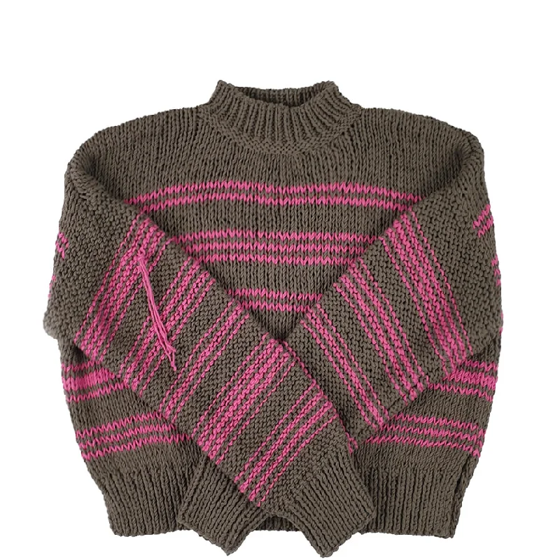 HAND KNITTED COTTON JUMPER WITH PINK STRIPES