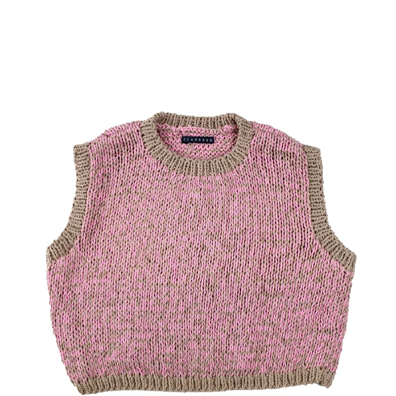 SHORT HAND KNITTED SLIPOVER IN PINK/BEIGE