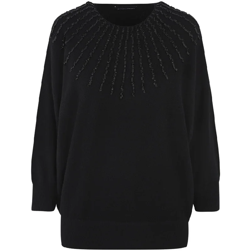 CASHMERE JUMPER WITH GLAS BEADS EMBROIDERY IN BLACK