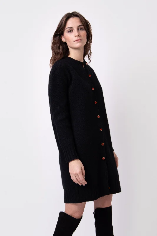 BLACK CASHMERE DRESS WITH HEART BUTTONS