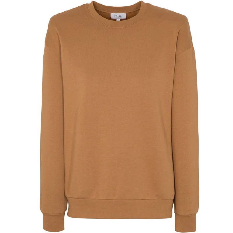 CASUAL ORGANIC COTTON SWEATER WITH PAD SILHOUETTE IN CAMEL