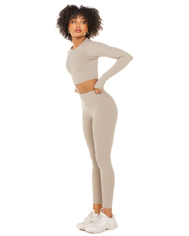 Aura Crop Long Sleeve - Vintage Khaki