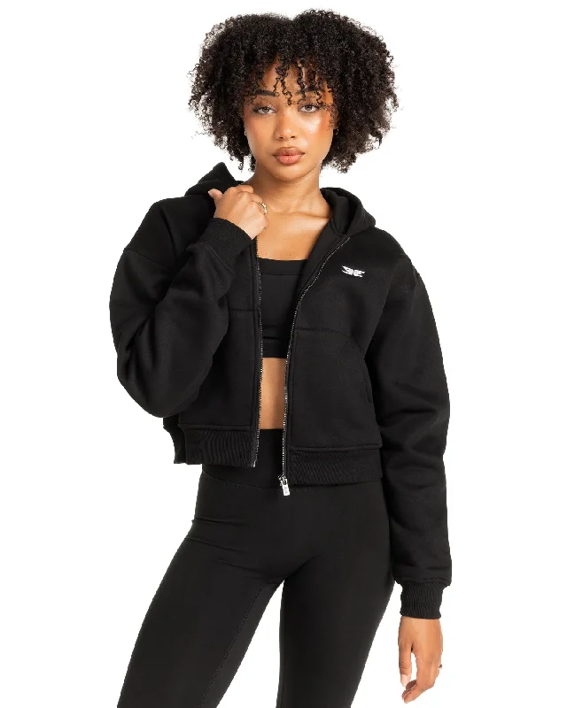 Cropped Classic Zip Through - Black