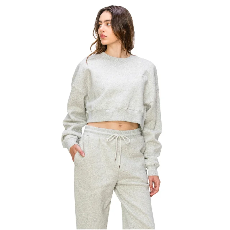 Embroidered Long Sleeve Cropped Sweatshirt - Heather Grey