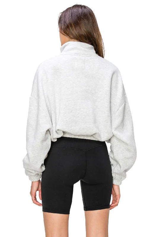 Half Zip Up Cropped Sweatshirts - Heather Grey