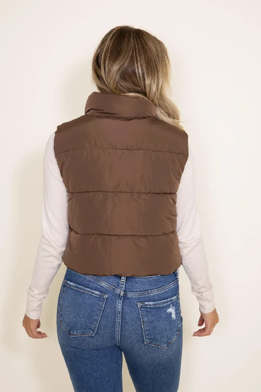 Love Tree Cropped Puffer Vest for Women in Brown | 5073VM-COCOA