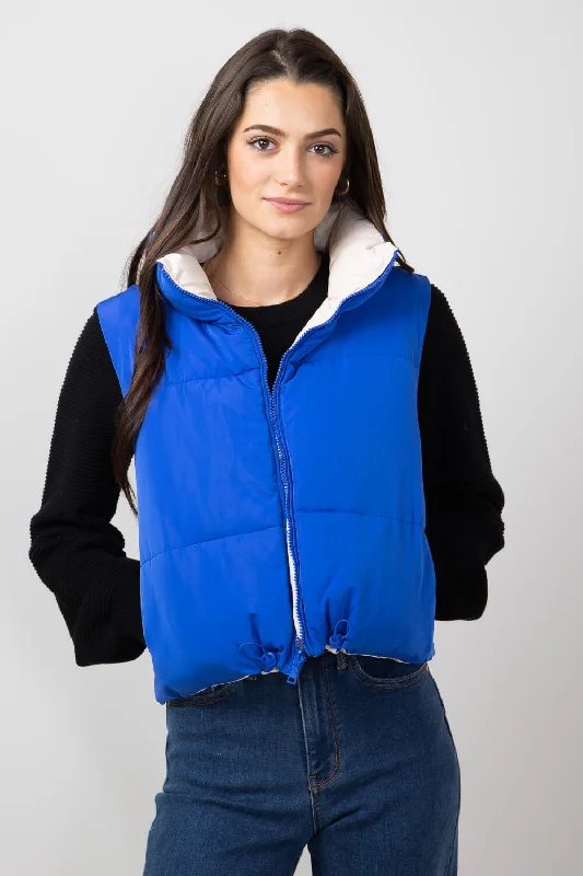 Love Tree Cropped Reversible Puffer Vest for Women in Blue/Beige | 5070VY-AZURE