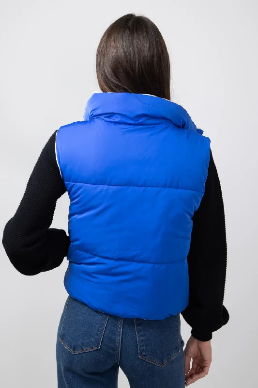 Love Tree Cropped Reversible Puffer Vest for Women in Blue/Beige | 5070VY-AZURE