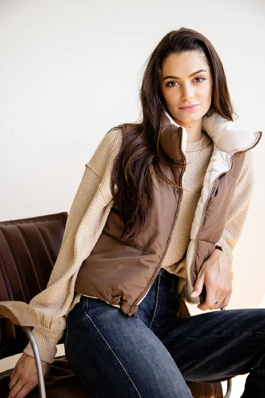 Love Tree Cropped Reversible Puffer Vest for Women in Cocoa/Brown | 5070VY-COCOA