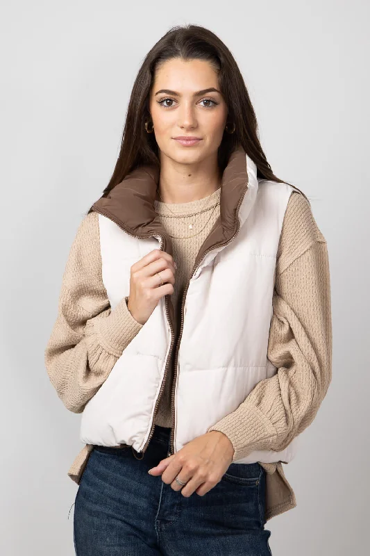 Love Tree Cropped Reversible Puffer Vest for Women in Cocoa/Brown | 5070VY-COCOA