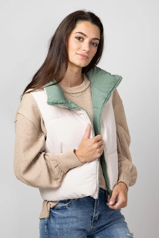 Love Tree Cropped Reversible Puffer Vest for Women in Olive/Beige | 5070VY-OLIVE