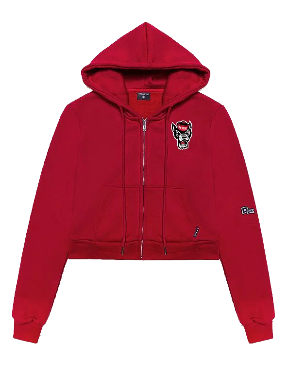 NC State Wolfpack Hype & Vice Red Wolfhead Cropped Full Zip Hooded Sweatshirt