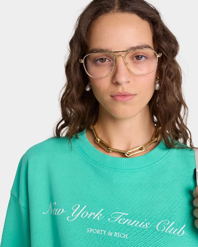 NY Tennis Club Cropped Crewneck - Caribbean/White