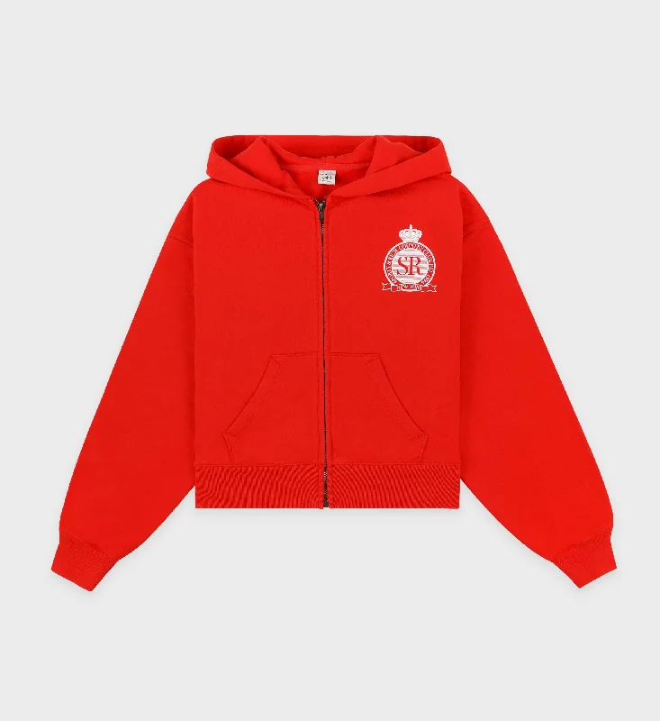 Royal Club Cropped Zip Hoodie - Bright Red/White