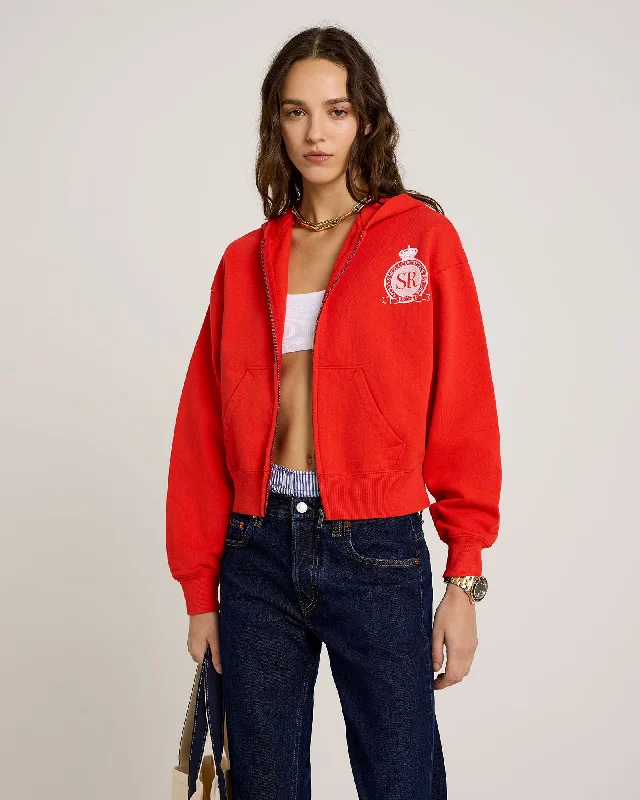 Royal Club Cropped Zip Hoodie - Bright Red/White