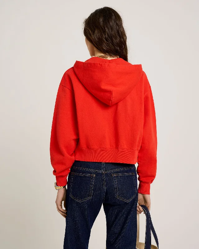 Royal Club Cropped Zip Hoodie - Bright Red/White