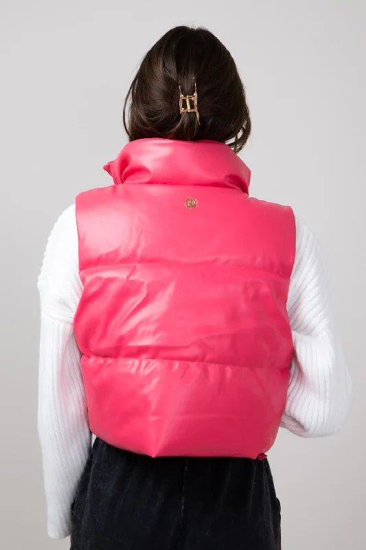 Simply Southern Faux Leather Cropped Puffer Vest for Women in Pink | PP-0224-VEST-LTHR-PINK