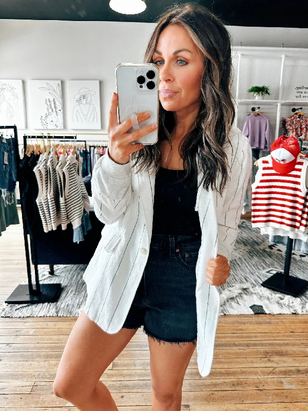 Striped Hooded Linen Blazer