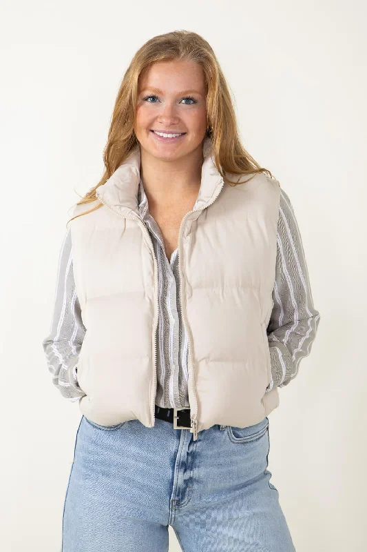 Thread & Supply Issey Cropped Puffer Vest for Women in Cream | J2691PPGTS-CREAM