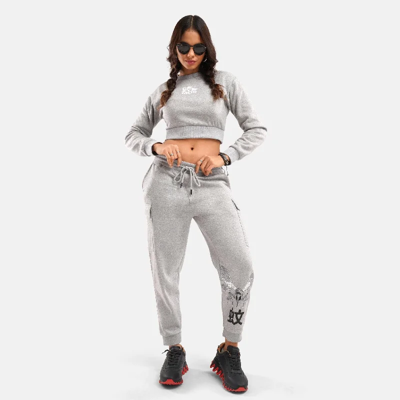 Unrestricted Cropped Fleece Sweat in Grey Melange