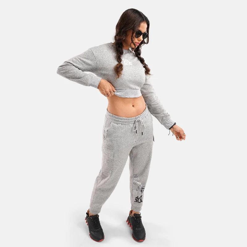 Unrestricted Cropped Fleece Sweat in Grey Melange