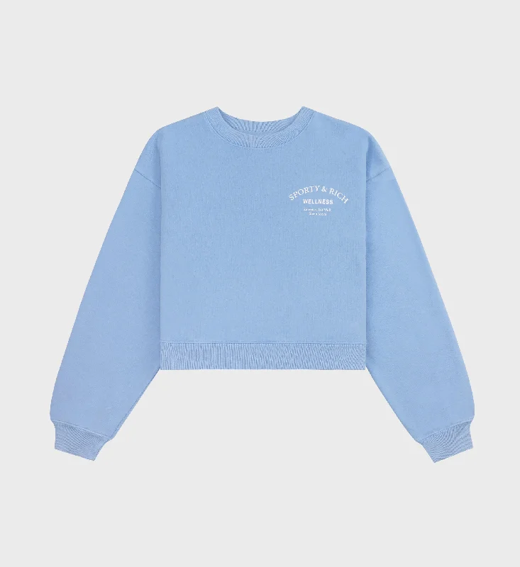 Wellness Studio Cropped Crewneck - Sky Blue/White