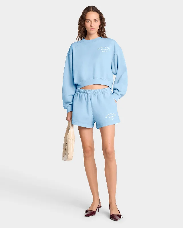 Wellness Studio Cropped Crewneck - Sky Blue/White