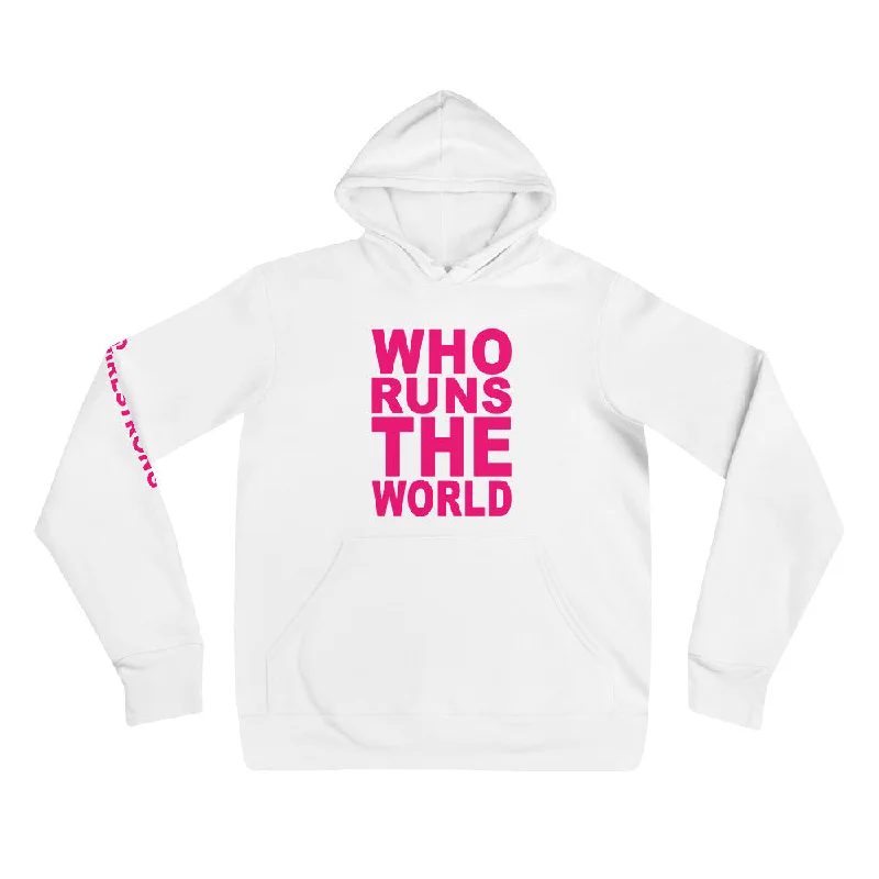 BEST FIT, BEST FEEL FLEECE HOODIE WHITE - WHO RUNS THE WORLD