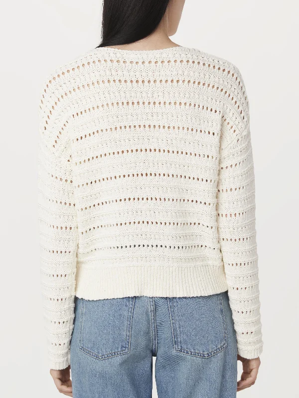 The Openwork Boat Neck Sweater in Cream