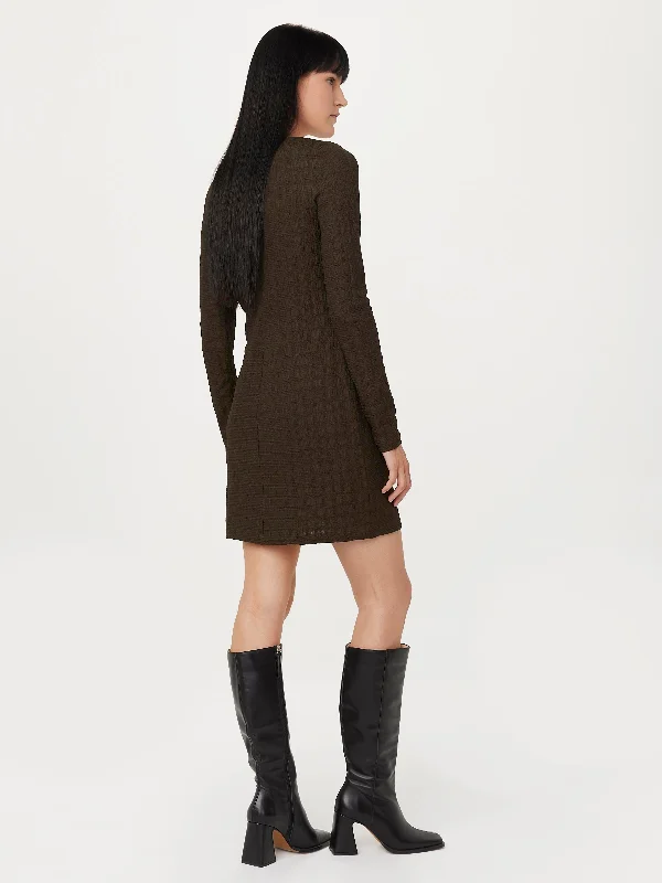 The Buttoned Textured Dress in Brown Black