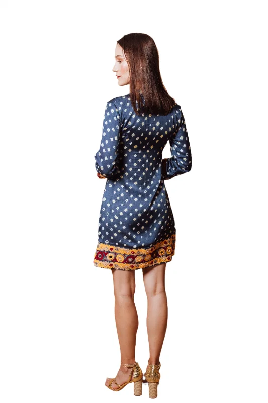 Kisha Blue pure Bandhej Blazer Dress with Hand Embroidered Trim