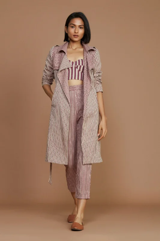 Ivory With Mauve Striped Trench Jacket