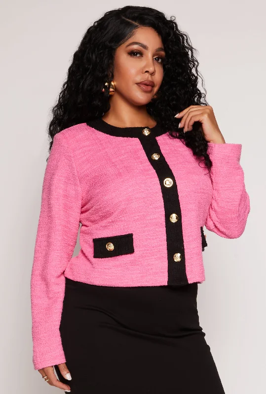 Plus Size Boucle Contrast Trim Jacket