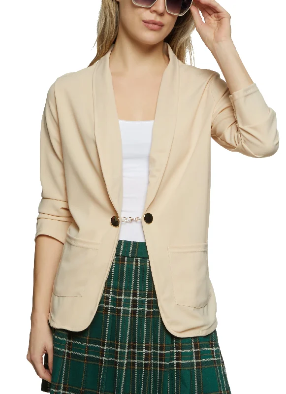 Ruched Sleeve Chain Detail Blazer