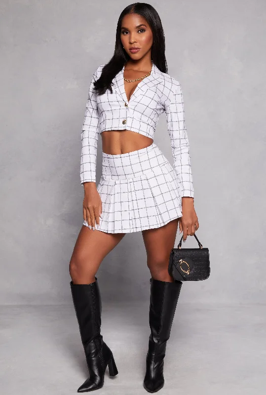 Plaid Button Front Cropped Blazer