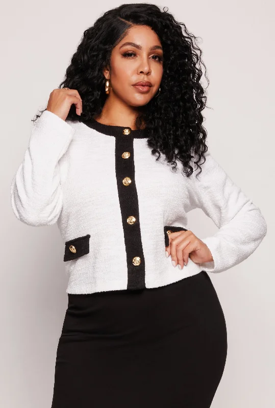 Plus Size Boucle Contrast Trim Jacket