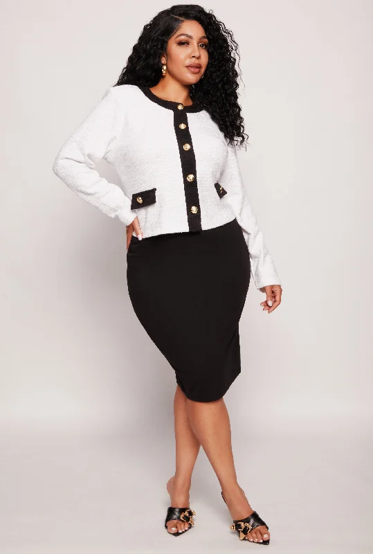 Plus Size Boucle Contrast Trim Jacket