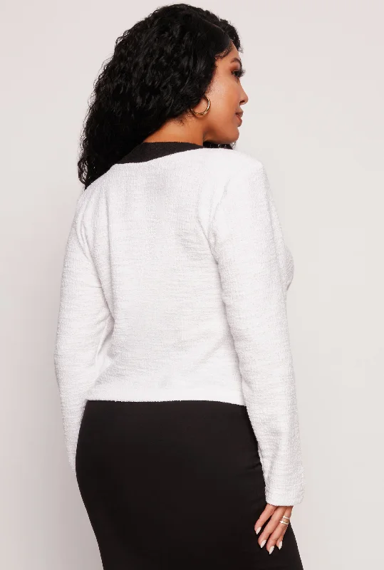 Plus Size Boucle Contrast Trim Jacket