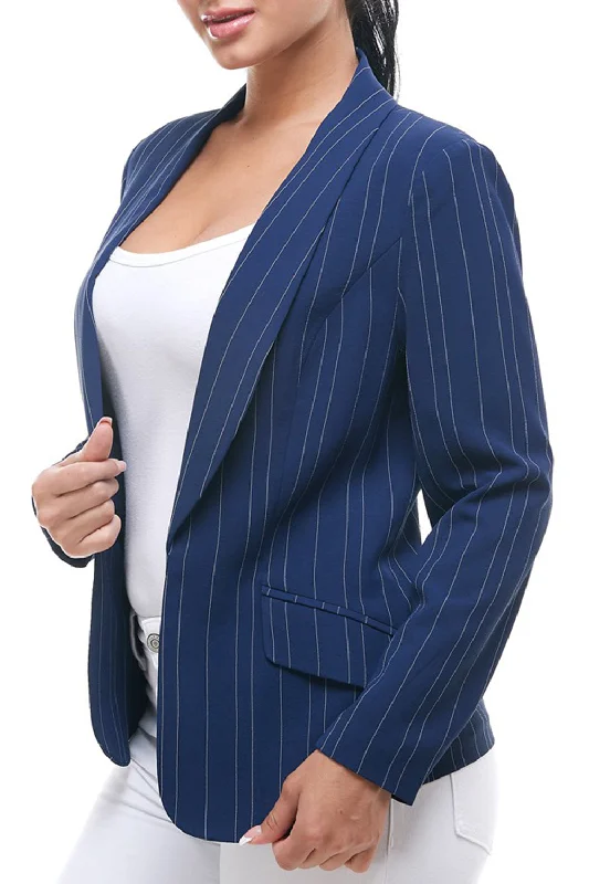 Fully Lined Open Front Striped Blazer