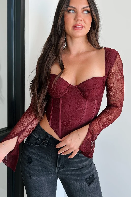 Captivating Presence Lace Bustier Corset Top (Maroon)