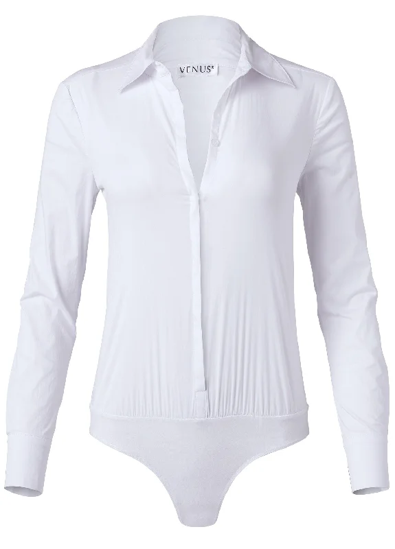 Tailored button-up bodysuit - White