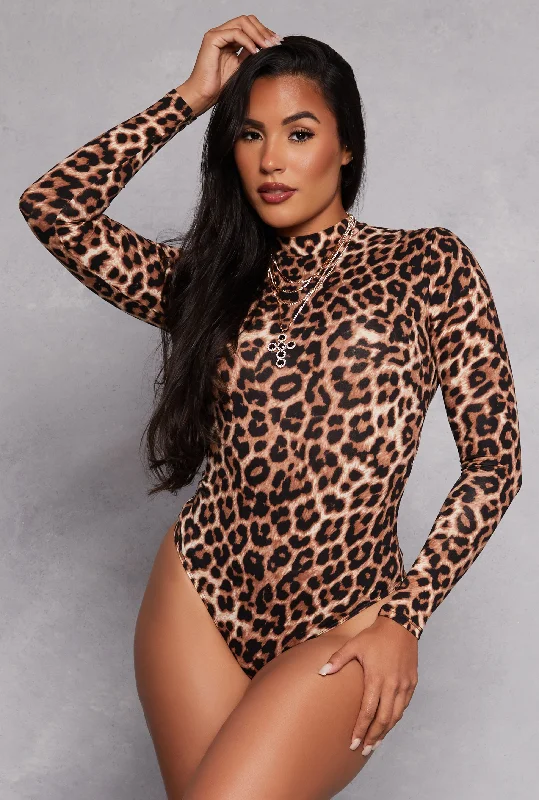 Patterned Long Sleeve Mock Neck Bodysuit