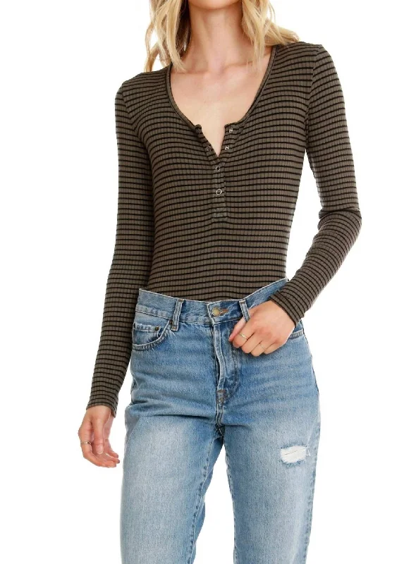 Long Sleeve Henley Bodysuit In Brigade