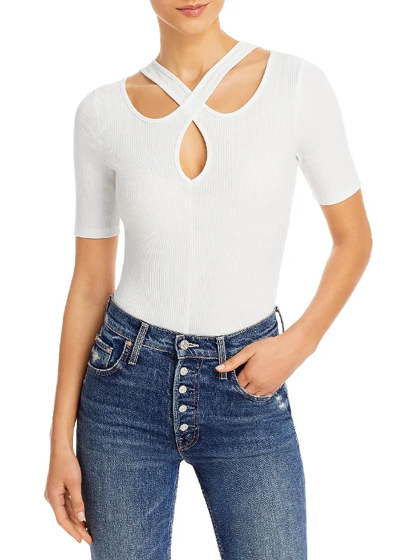 Womens Cut Out Ribbed Knit Bodysuit