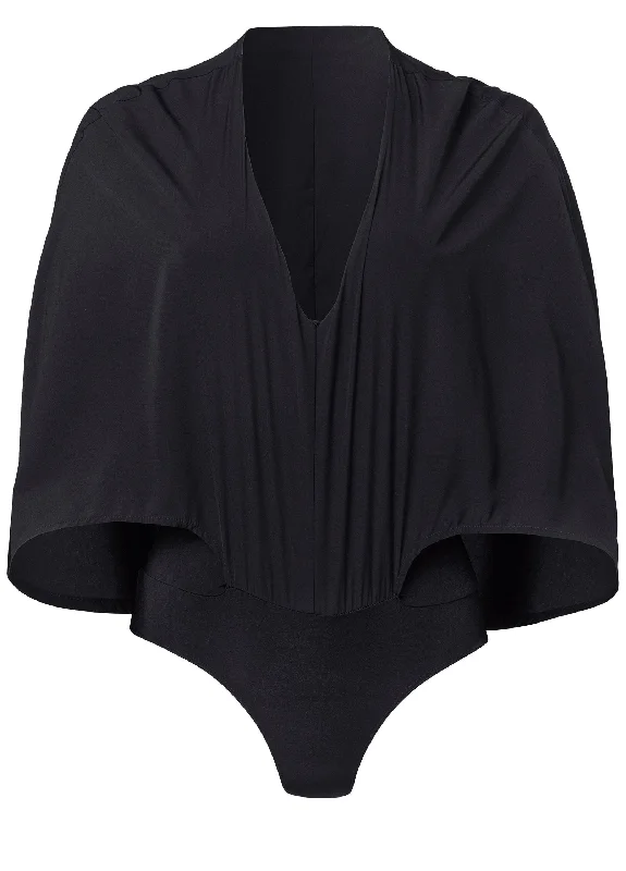 V-neck cape bodysuit - Black