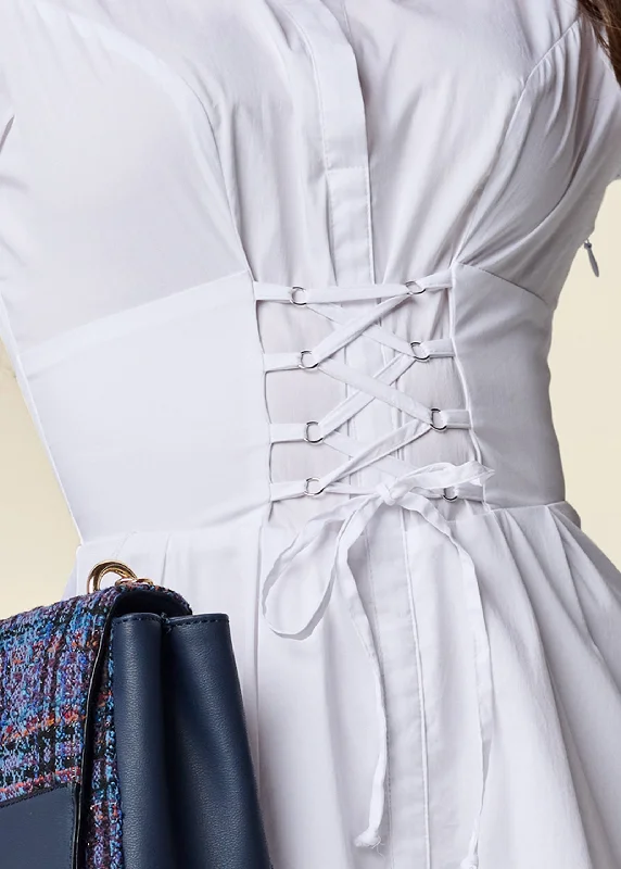 Corset waist shirt dress  - White