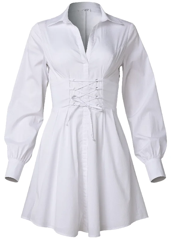 Corset waist shirt dress  - White