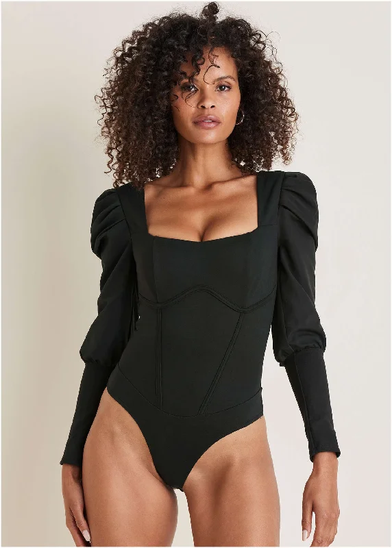 Puff sleeve bodysuit - Black